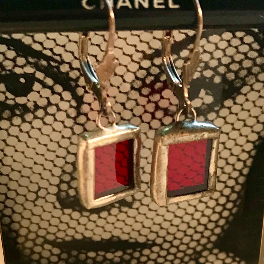 Artisan Red Glass Square Earrings